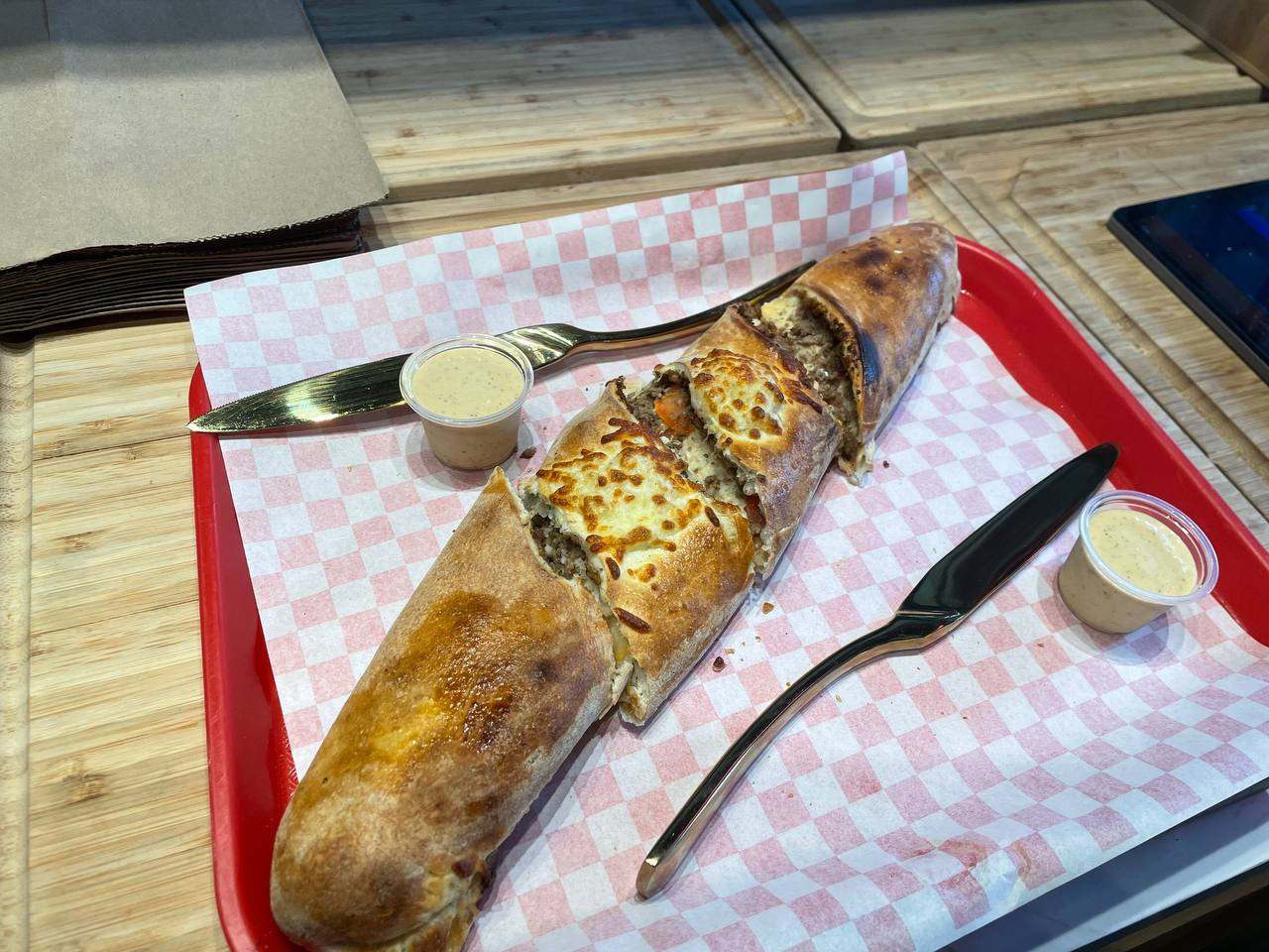 Chicken baguette farcie on the counter